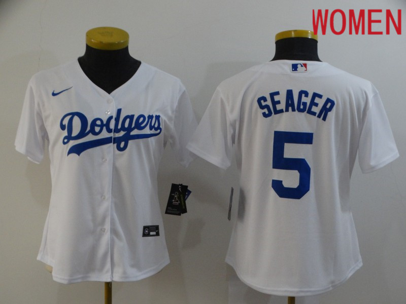 Women Los Angeles Dodgers 5 Seager White Game Nike MLB Jerseys